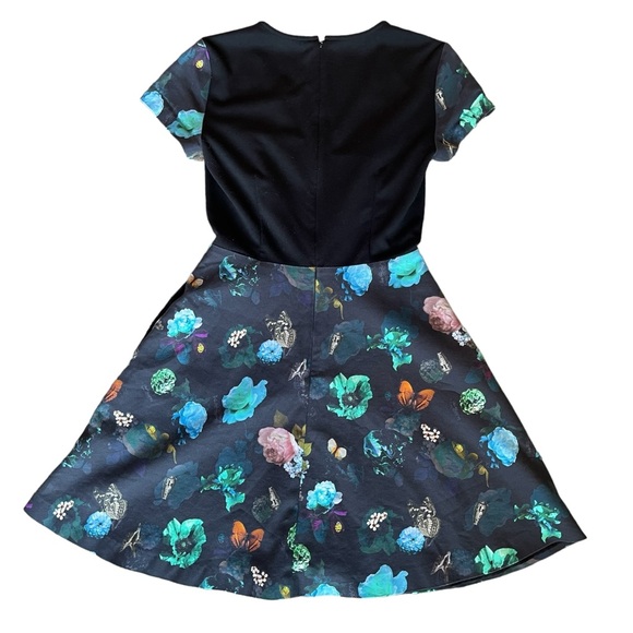 Club Monaco Aurelie Floral Fit And Flare Butterflies Dress Pockets Black Size 2 - Picture 4 of 10